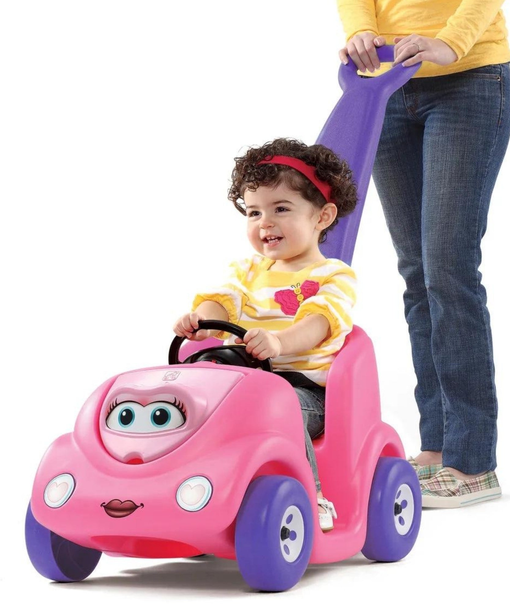 Step2 10th Anniversary Edition Buggy Single Seater Kids Push Car, Easy to Store Ride On Toy with Seatbelt, Horn and Storage Trunk, Suitable for Children both Boys and Girls Aged 18m and Above, Red, Pink