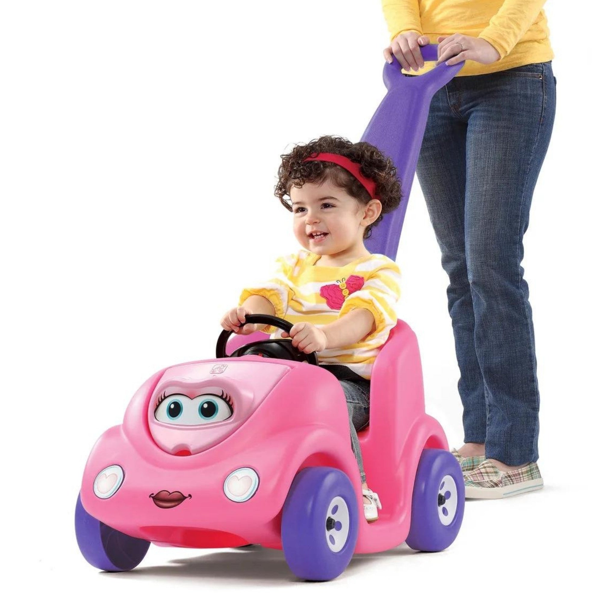 Step2 10th Anniversary Edition Buggy Single Seater Kids Push Car, Easy to Store Ride On Toy with Seatbelt, Horn and Storage Trunk, Suitable for Children both Boys and Girls Aged 18m and Above, Red, Pink