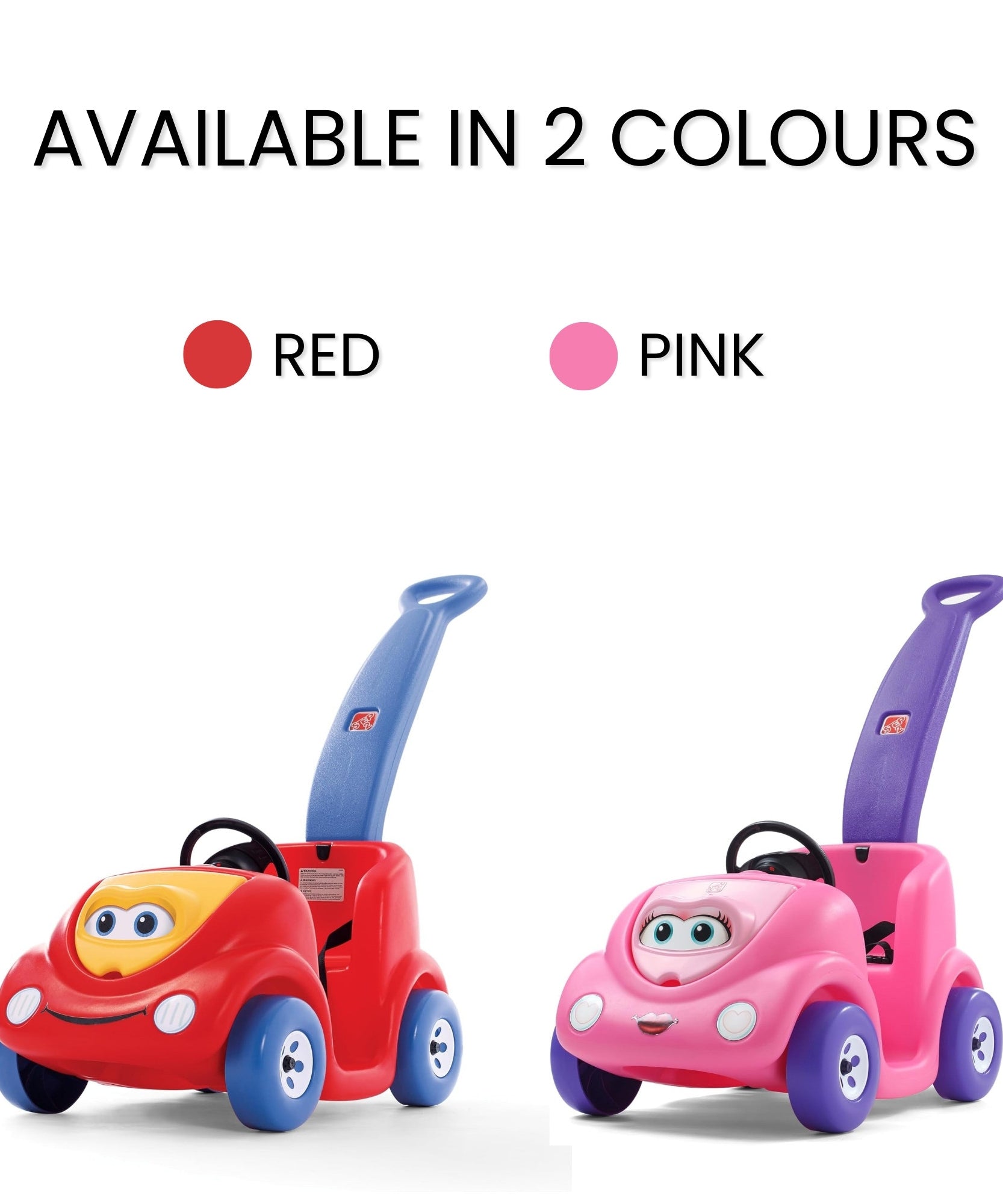 Step2 10th Anniversary Edition Buggy Single Seater Kids Push Car, Easy to Store Ride On Toy with Seatbelt, Horn and Storage Trunk, Suitable for Children both Boys and Girls Aged 18m and Above, Red, Pink