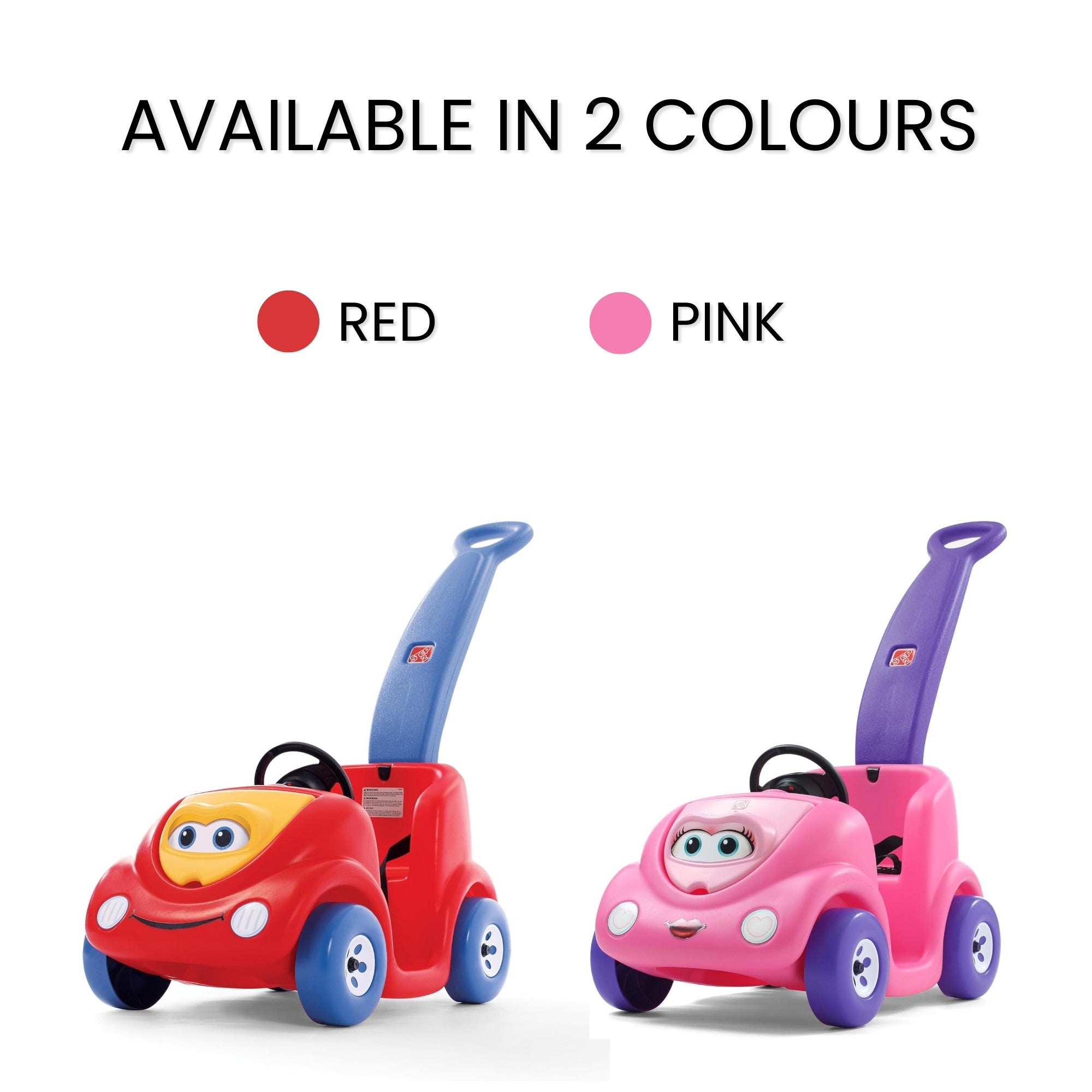 Step2 10th Anniversary Edition Buggy Single Seater Kids Push Car, Easy to Store Ride On Toy with Seatbelt, Horn and Storage Trunk, Suitable for Children both Boys and Girls Aged 18m and Above, Red, Pink