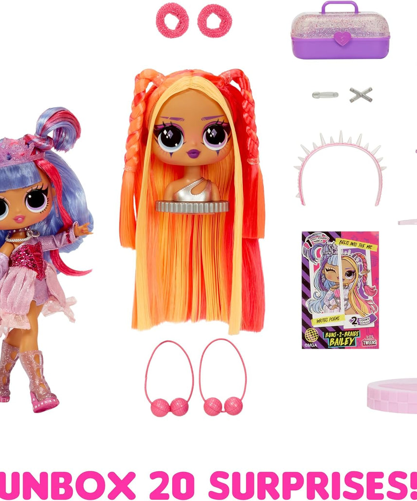 L.O.L. Surprise! Tweens Surprise Swap Fashion Doll Buns 2 Braids Bailey with 20+ Surprises Including Styling Head, Fabulous Fashions, and Accessories, Great Gift for Kids Ages 4+