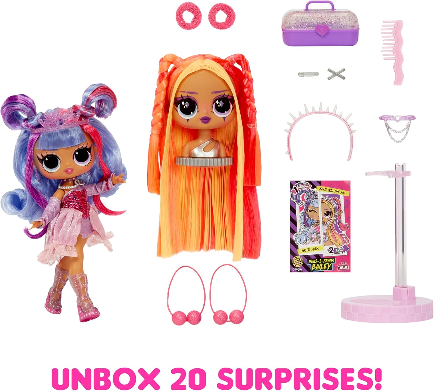 L.O.L. Surprise! Tweens Surprise Swap Fashion Doll Buns 2 Braids Bailey with 20+ Surprises Including Styling Head, Fabulous Fashions, and Accessories, Great Gift for Kids Ages 4+