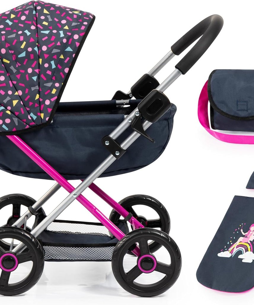 Bayer Pram Set Smarty for 46cm Dolls, Foldable Doll Stroller with Blanket, Pillow, and Integrated Basket, Role Play Toy for Kids, 3Y+ Years