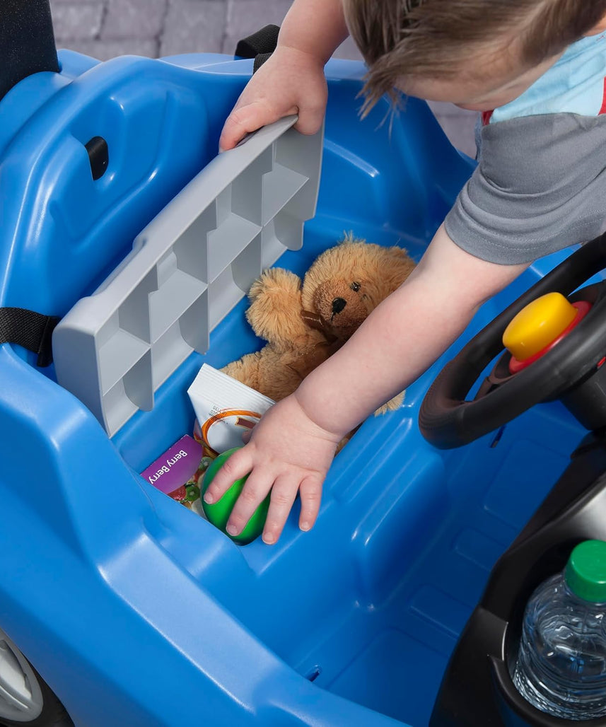 Step2 Whisper Ride Cruiser Kids Push Car with Parent Handle, Seat Belt, Horn & Storage Trunk, Single Seater Ride-On Toy for Boys and Girls, Gray, Pink & Blue, Ages 18 Months+