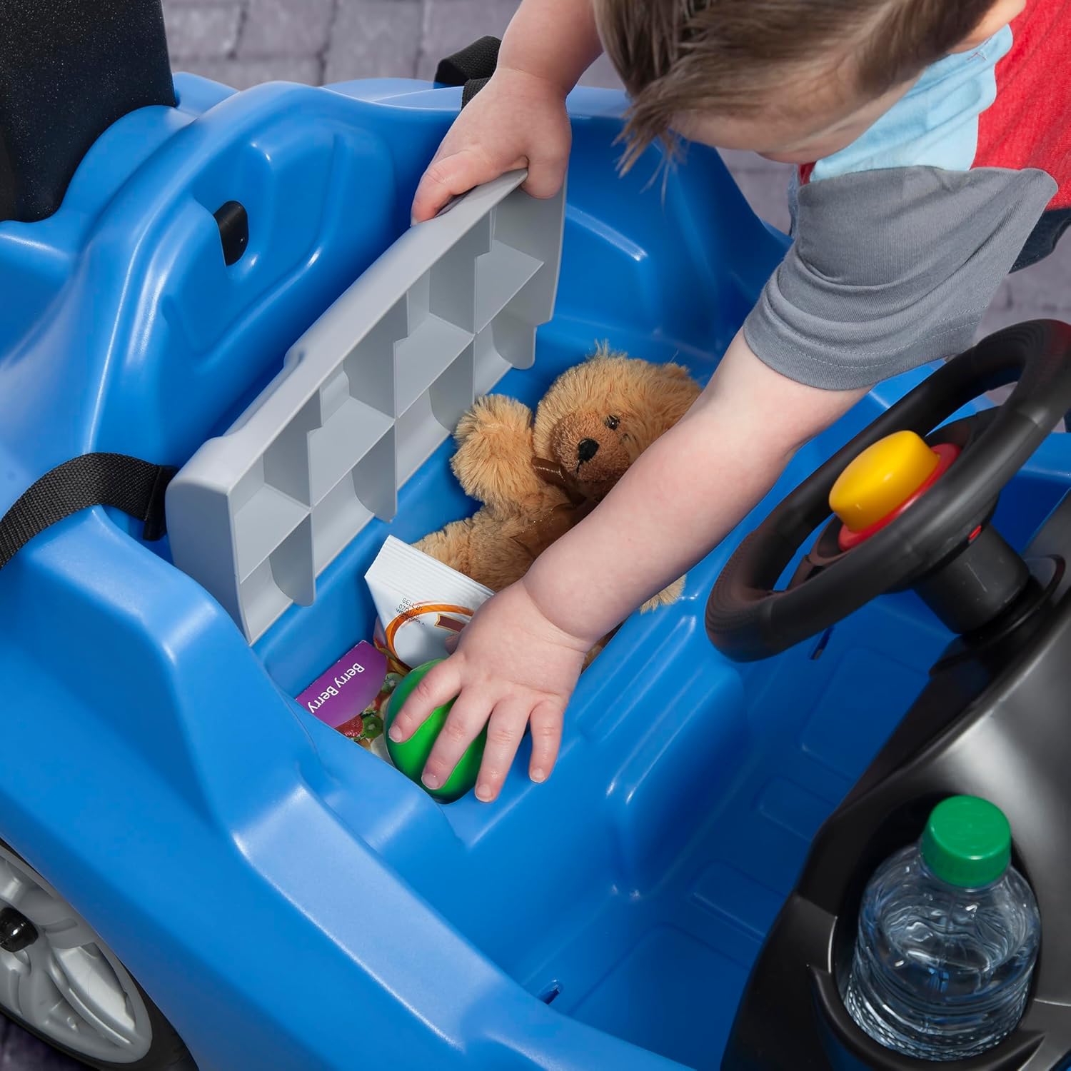 Step2 Whisper Ride Cruiser Kids Push Car with Parent Handle, Seat Belt, Horn & Storage Trunk, Single Seater Ride-On Toy for Boys and Girls, Gray, Pink & Blue, Ages 18 Months+