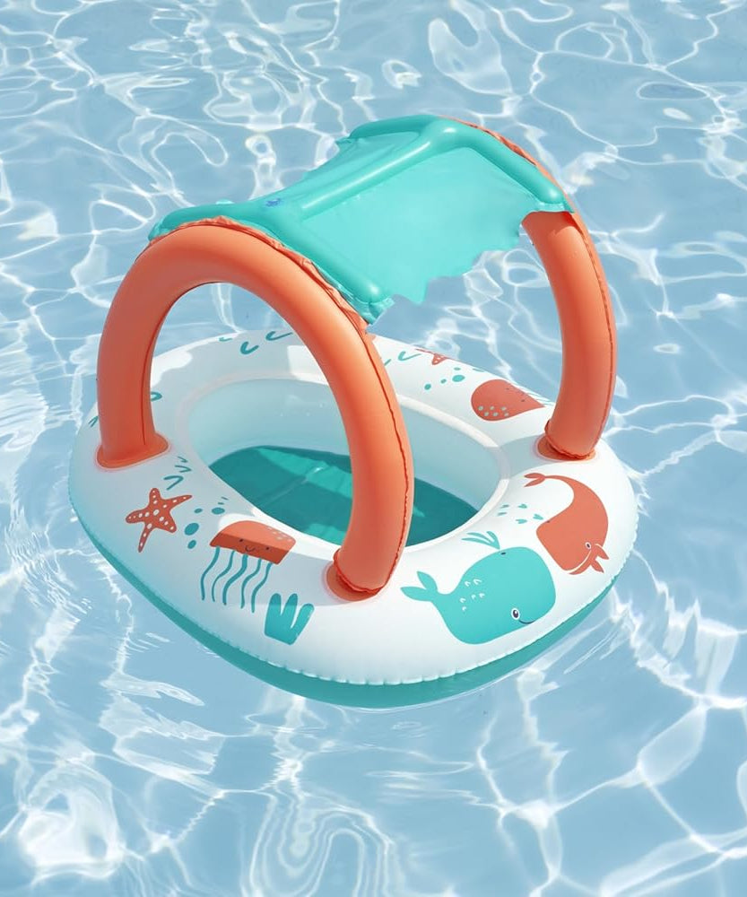 Bestway UV Care Comfort Plush Shaded Baby Boat Sea Animals 84X67cm, Outdoor & Indoor Relaxation & Play, Pool Baby Boats & Rafts, Soft Smooth Comfort Velvet-like Material