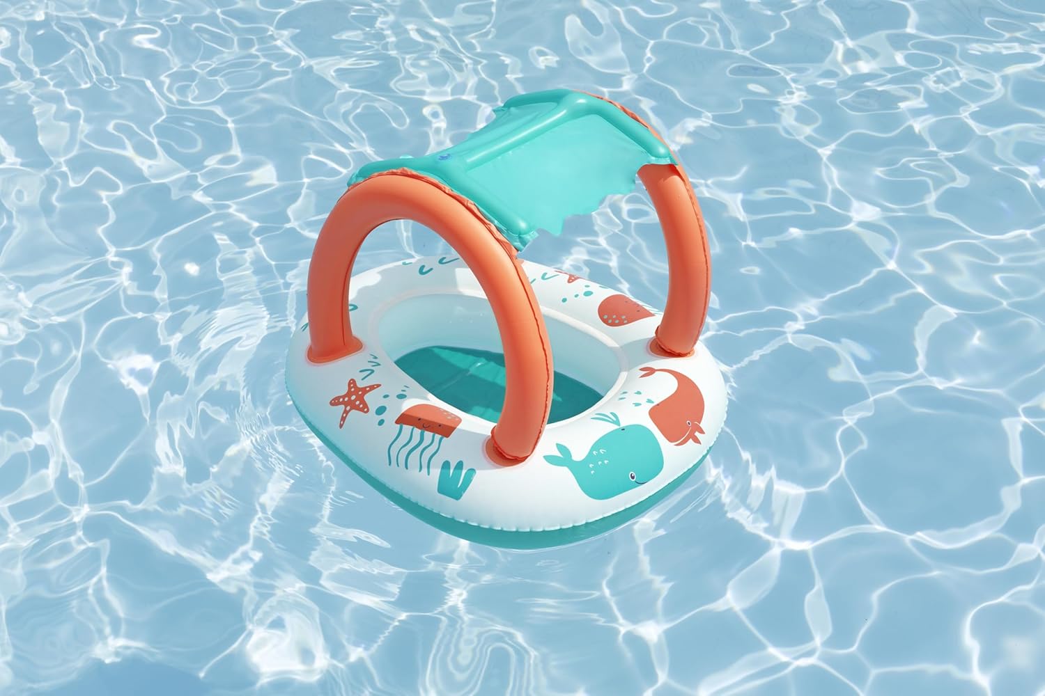 Bestway UV Care Comfort Plush Shaded Baby Boat Sea Animals 84X67cm, Outdoor & Indoor Relaxation & Play, Pool Baby Boats & Rafts, Soft Smooth Comfort Velvet-like Material
