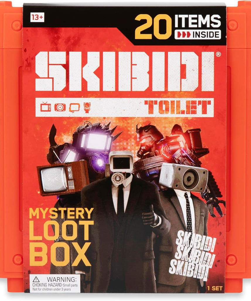 Skibidi Toilet Giant Mystery Loot Box, Official Mystery Surprise Box with 20 Collectible Items, Exclusive 10 Inch Titan Figure for Kids 13+