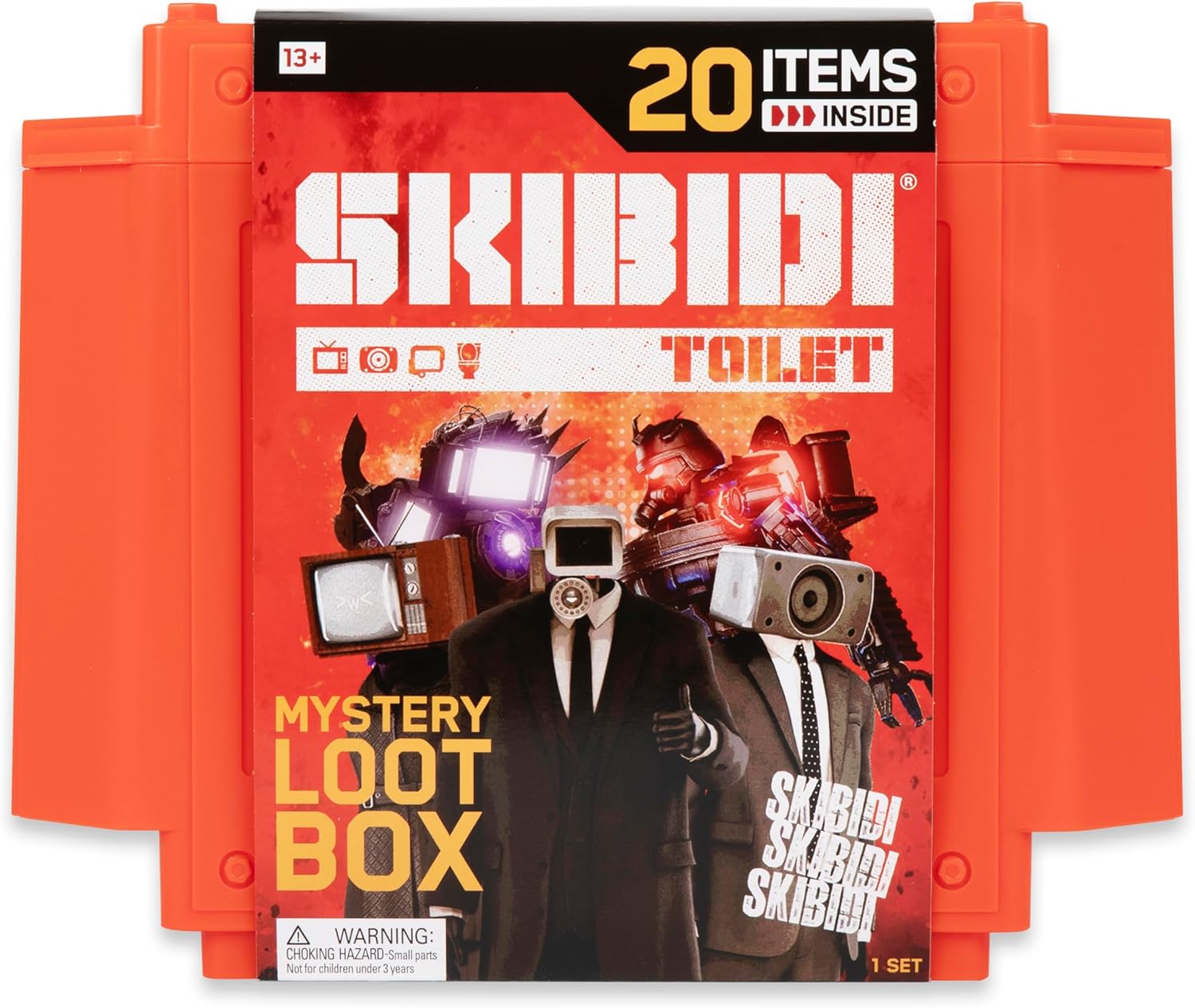 Skibidi Toilet Giant Mystery Loot Box, Official Mystery Surprise Box with 20 Collectible Items, Exclusive 10 Inch Titan Figure for Kids 13+
