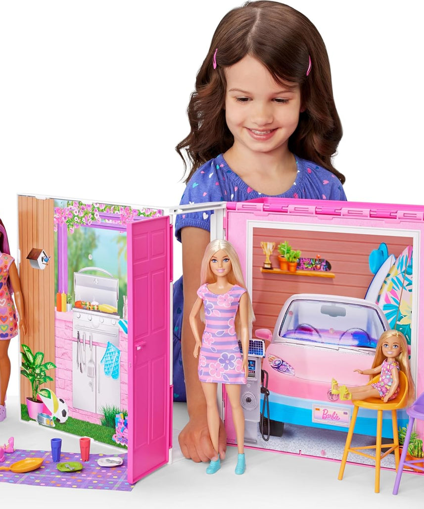 Barbie Getaway House, Doll House Playset with 4 Play Areas and 11 Decor Accessories