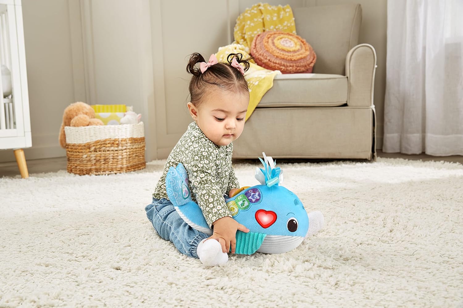 VTech Baby Snuggly Sounds Whale Interactive Sensory Toy with Lights Music and Textures for Infants 3 Months and Up