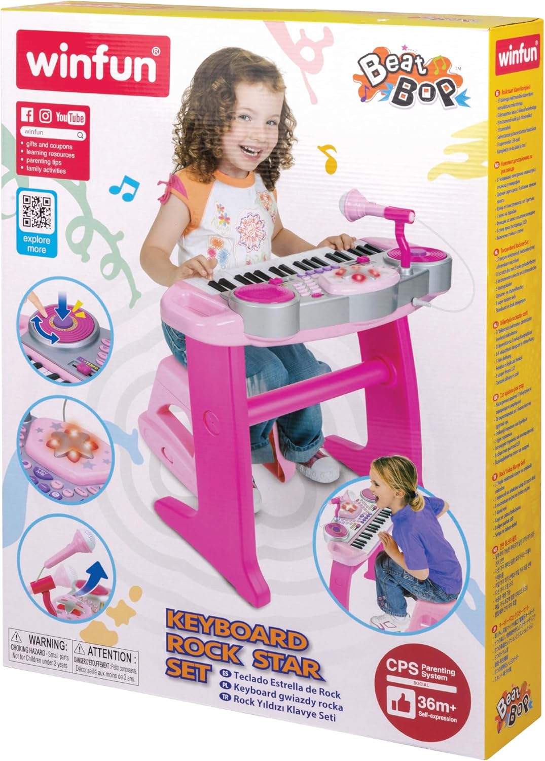 Winfun Keyboard Rock Star Set | 37-Key Kids Musical Toy with Light-Up Keys, Mic, DJ Pad & Stand | 8 Rhythms, 5 Drum Sounds & Tempo Control | Interactive Educational Music Toy for Kids 3+ Years