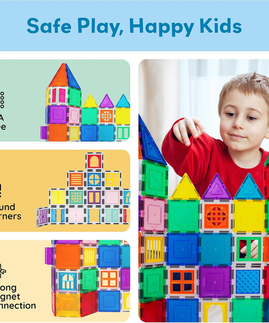 PicassoTiles 30 Piece Window and Door Clip On Magnetic Blocks Magnet Tiles Magnets Building Tile Construction Toy Set STEM Education Toys Learning Kit Stacking Block Playset Boys & Girls Age 3+ PT30