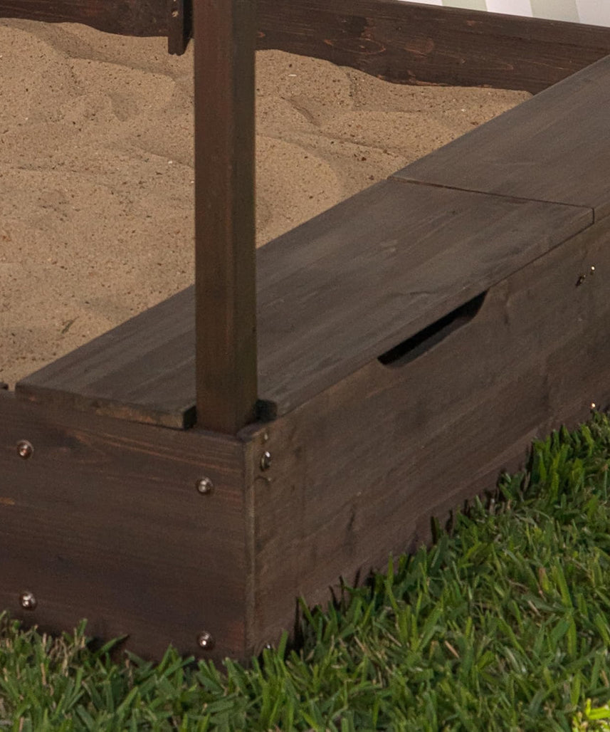KidKraft 504 Cabana Sandbox, Wooden Outdoor Sandpit Playset, Mesh Canopy Cover, Storage Bins, Weather Resistant Wood, Backyard Sandbox for Kids Ages 2 to 8