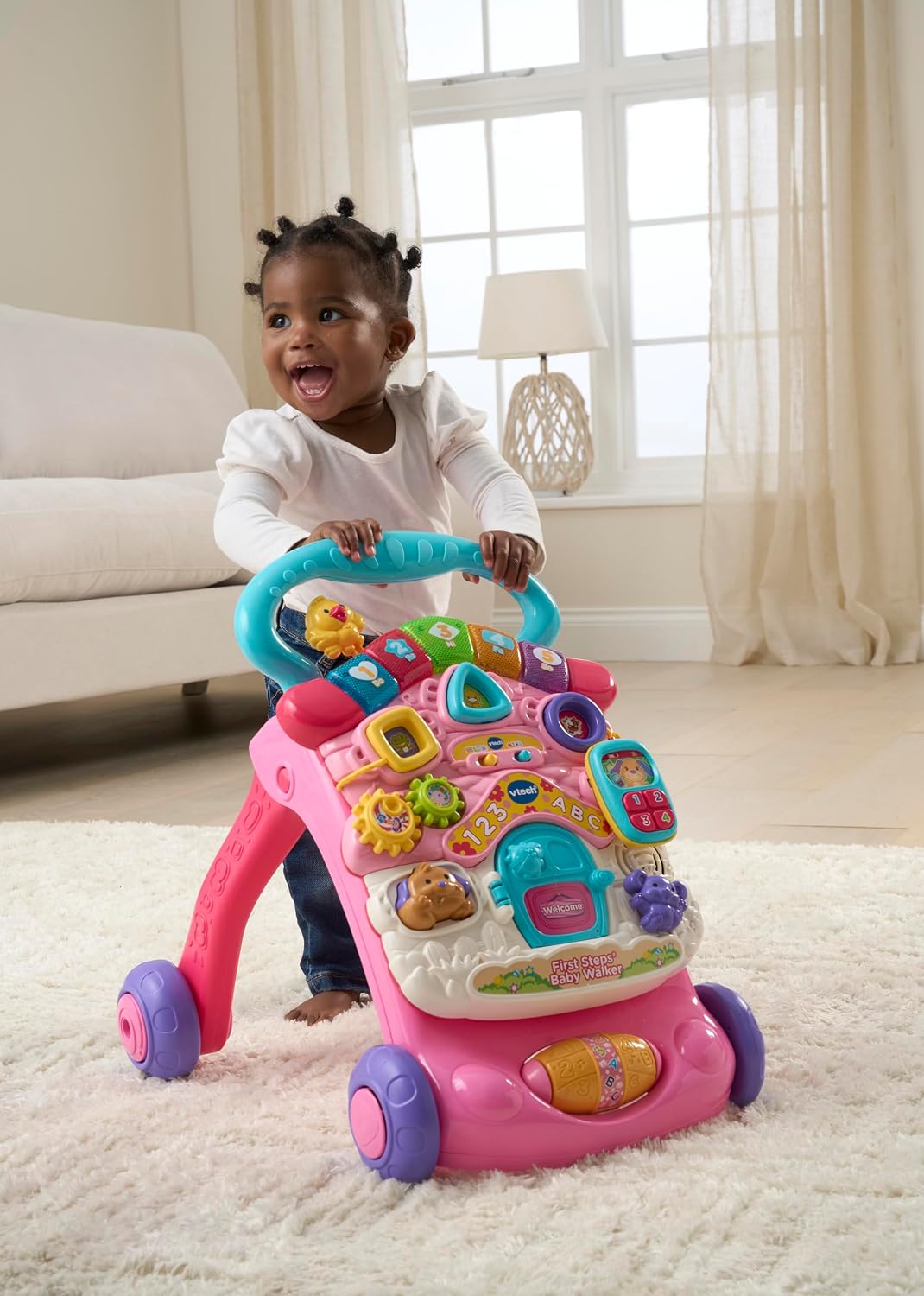 Vtech First Steps Baby Walker Pink With Blue Handle