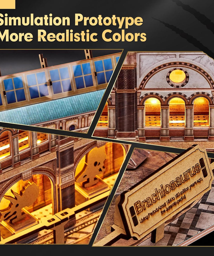 CubicFun Natural Museum Brachiosaurus 3D Puzzle Skeleton Model Kit with LED Lights, 216-Piece Dinosaur Fossil STEM Building Set for Kids & Adults