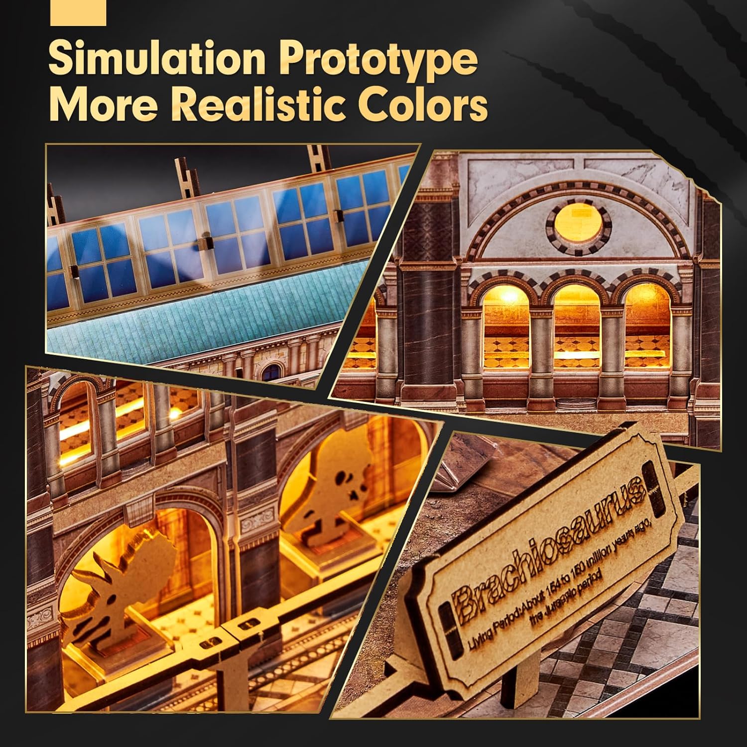 CubicFun Natural Museum Brachiosaurus 3D Puzzle Skeleton Model Kit with LED Lights, 216-Piece Dinosaur Fossil STEM Building Set for Kids & Adults