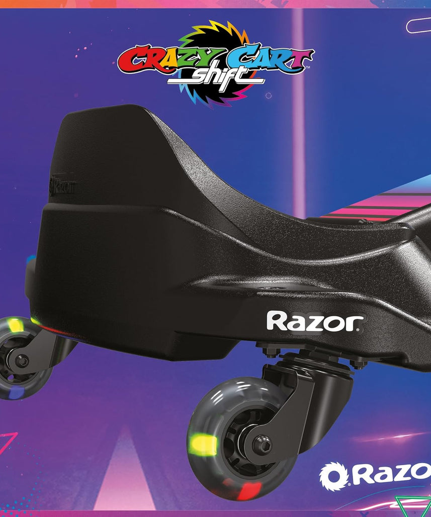 Razor Crazy Cart Shift Lightshow Electric Drifting Go Kart for Kids, LED Lights, Power Core Motor, Variable Speed, Foot Pedal Control, Parental Speed Control, Ride On Toy for 6+ Kids