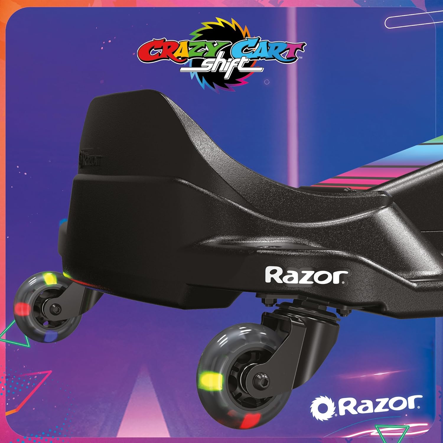 Razor Crazy Cart Shift Lightshow Electric Drifting Go Kart for Kids, LED Lights, Power Core Motor, Variable Speed, Foot Pedal Control, Parental Speed Control, Ride On Toy for 6+ Kids
