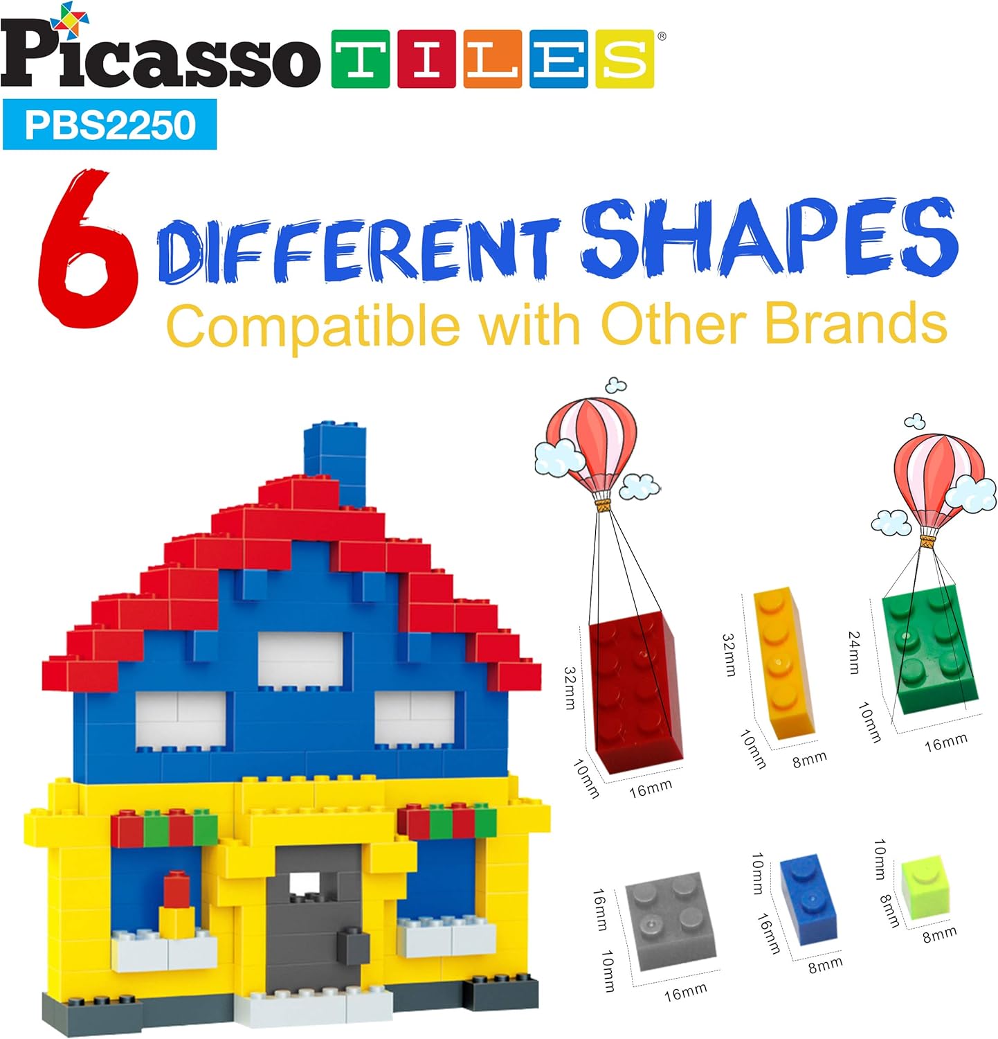 PicassoTiles 2250 PCs Building Block Tiles Creative Shapes to Enhance Imaginative Play Unique Set to Build Houses Animals Dinosaurs and More Vibrant STEM Toys Washable for Learning Education Ages 3+