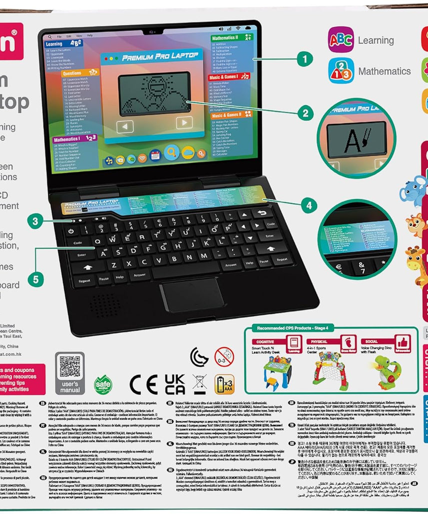 Winfun Premium Pro Laptop Educational Toy for Kids 3+ Years Interactive Learning Laptop with 60 Activities Teaching Letters Numbers Math Music & Games