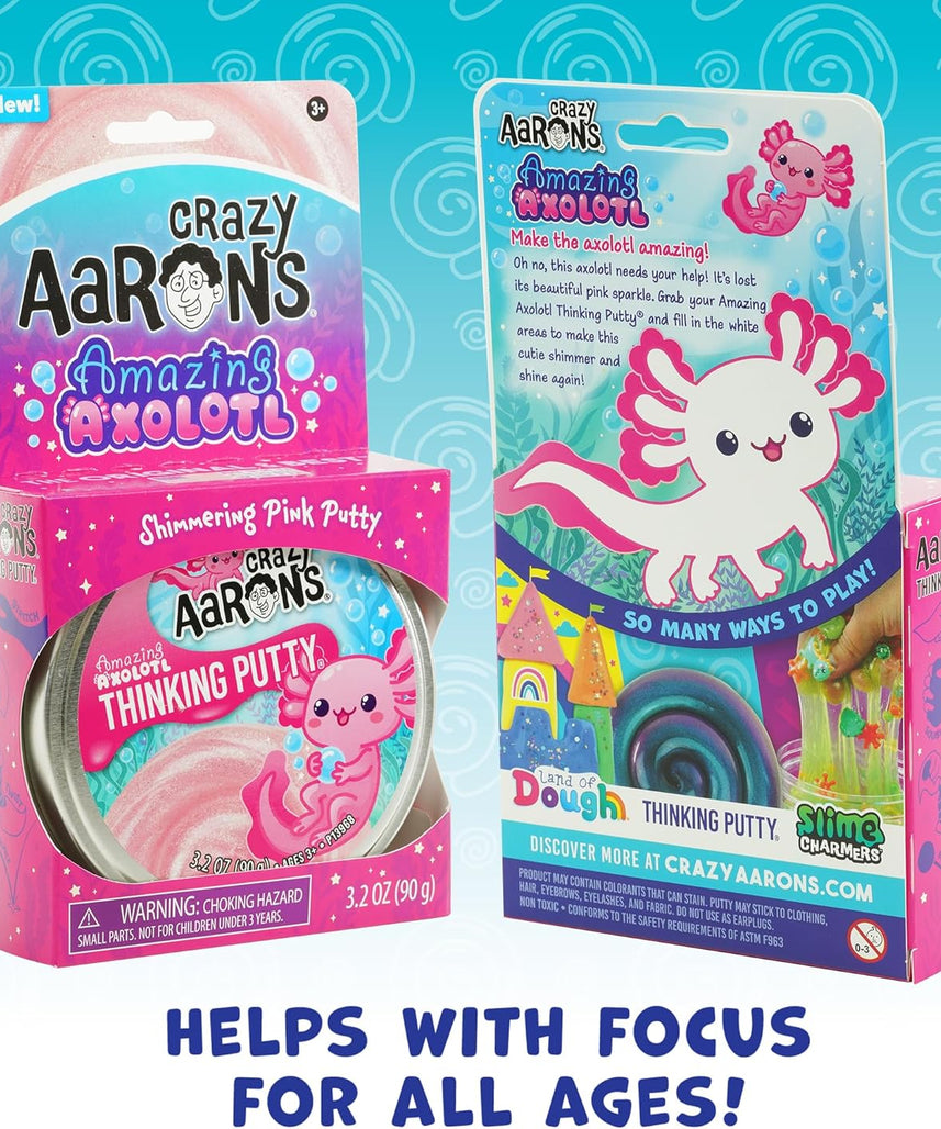 Crazy Aaron’s Amazing Axolotl Thinking Putty, Shimmering Pink Sensory Fidget Putty in 4” Tin, Non-Toxic Stretchy Creative Play Putty for Kids & Adults Ages 3+
