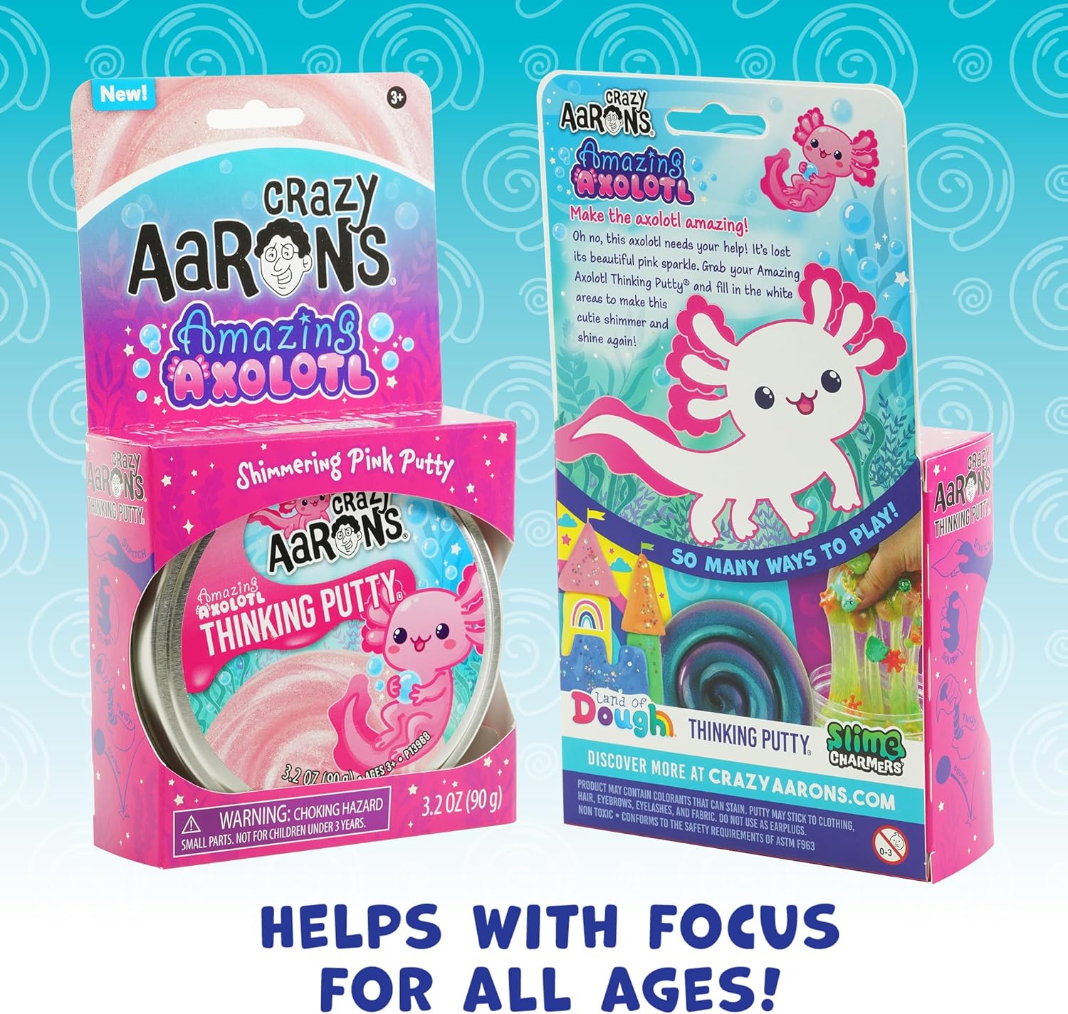 Crazy Aaron’s Amazing Axolotl Thinking Putty, Shimmering Pink Sensory Fidget Putty in 4” Tin, Non-Toxic Stretchy Creative Play Putty for Kids & Adults Ages 3+