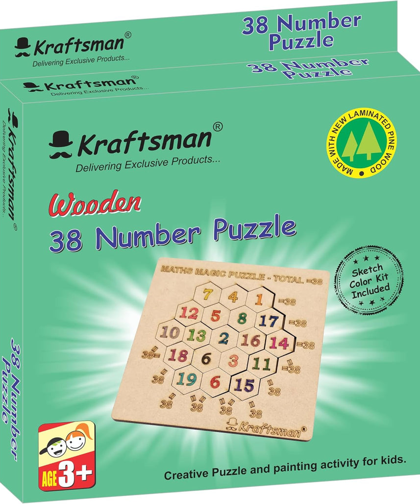 Kraftsman Wooden Number Coins Math Puzzle with Tray Base, DIY Colorable Educational Counting Game for Logical Thinking, 4+ Years