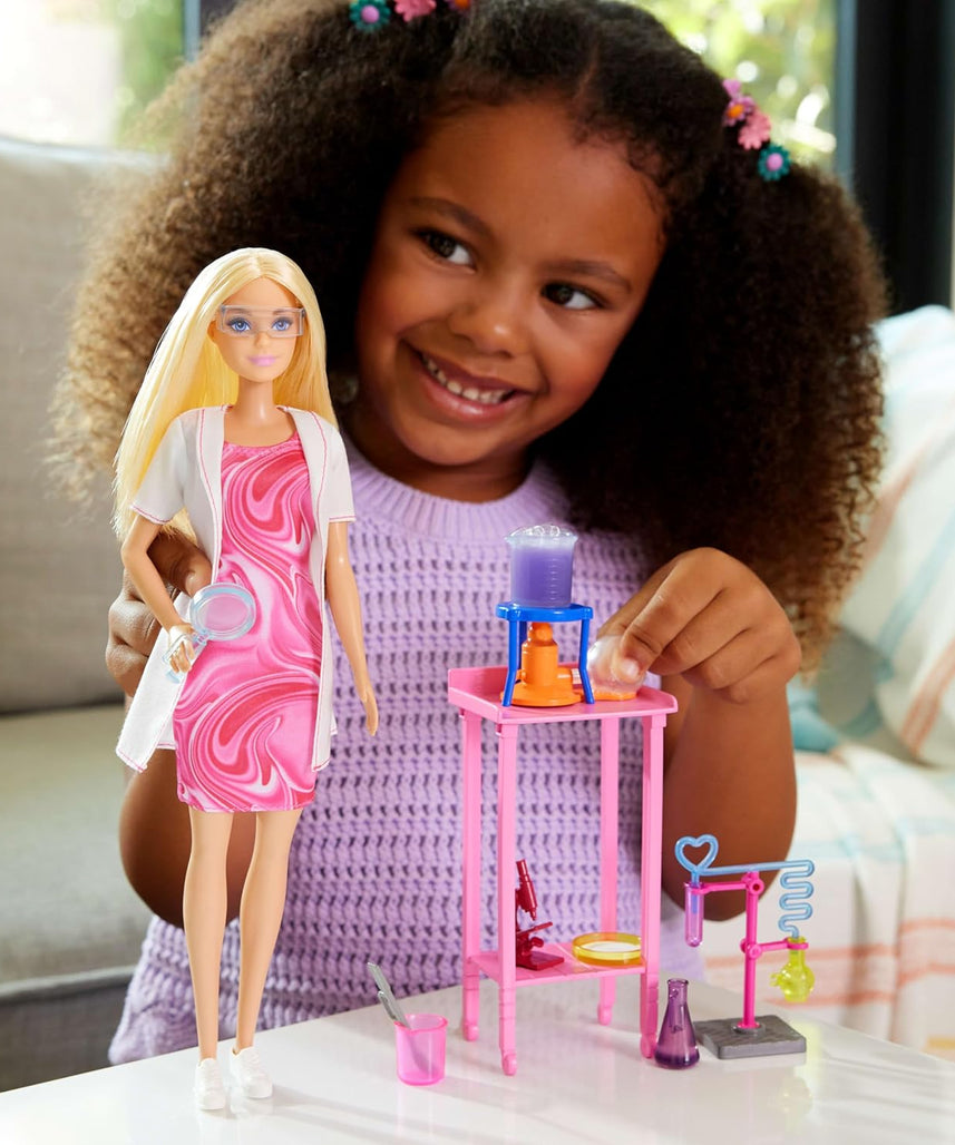 Barbie Scientist Doll and Accessories with Blonde Fashion Doll, Lab Table, Microscope, & Color-Change Beaker & Petri Dish Accessories