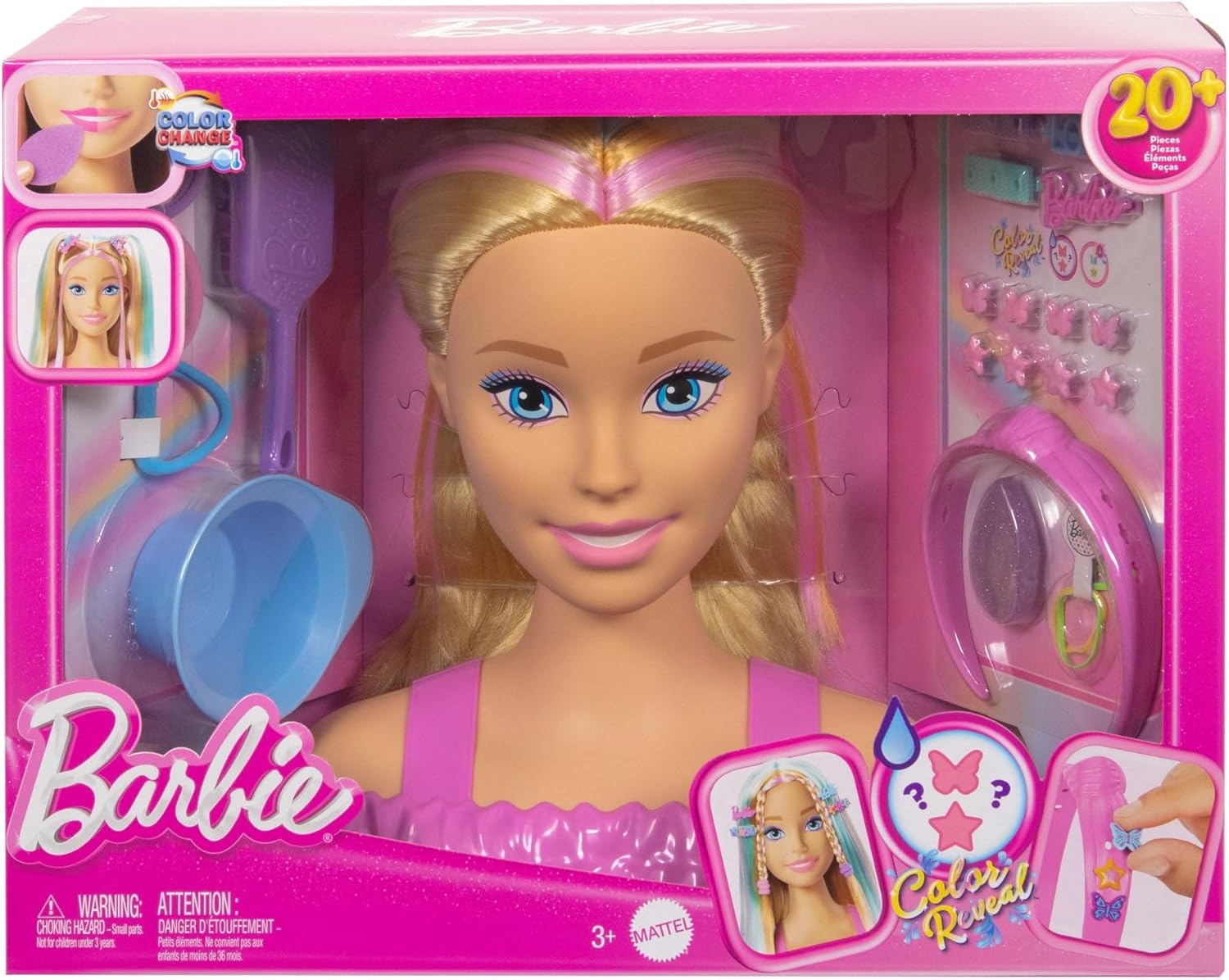 Barbie - JFG81 Blonde Hair Styling Head with 20+ Styling Accessories Including Star, Butterfly and Colour Changing Hair Clips