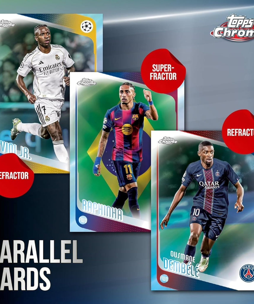 Topps UEFA Club Competitions Chrome 2025/26 Hanger Pack Trading Cards, 15 Cards Per Pack, Exclusive Pulsar Parallels, Autograph Chase Cards, Official UEFA Football Collectibles