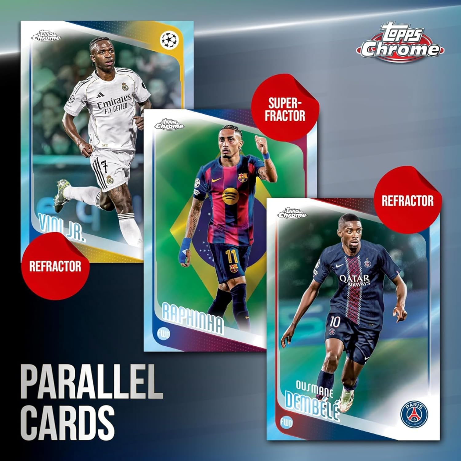 Topps UEFA Club Competitions Chrome 2025/26 Hanger Pack Trading Cards, 15 Cards Per Pack, Exclusive Pulsar Parallels, Autograph Chase Cards, Official UEFA Football Collectibles