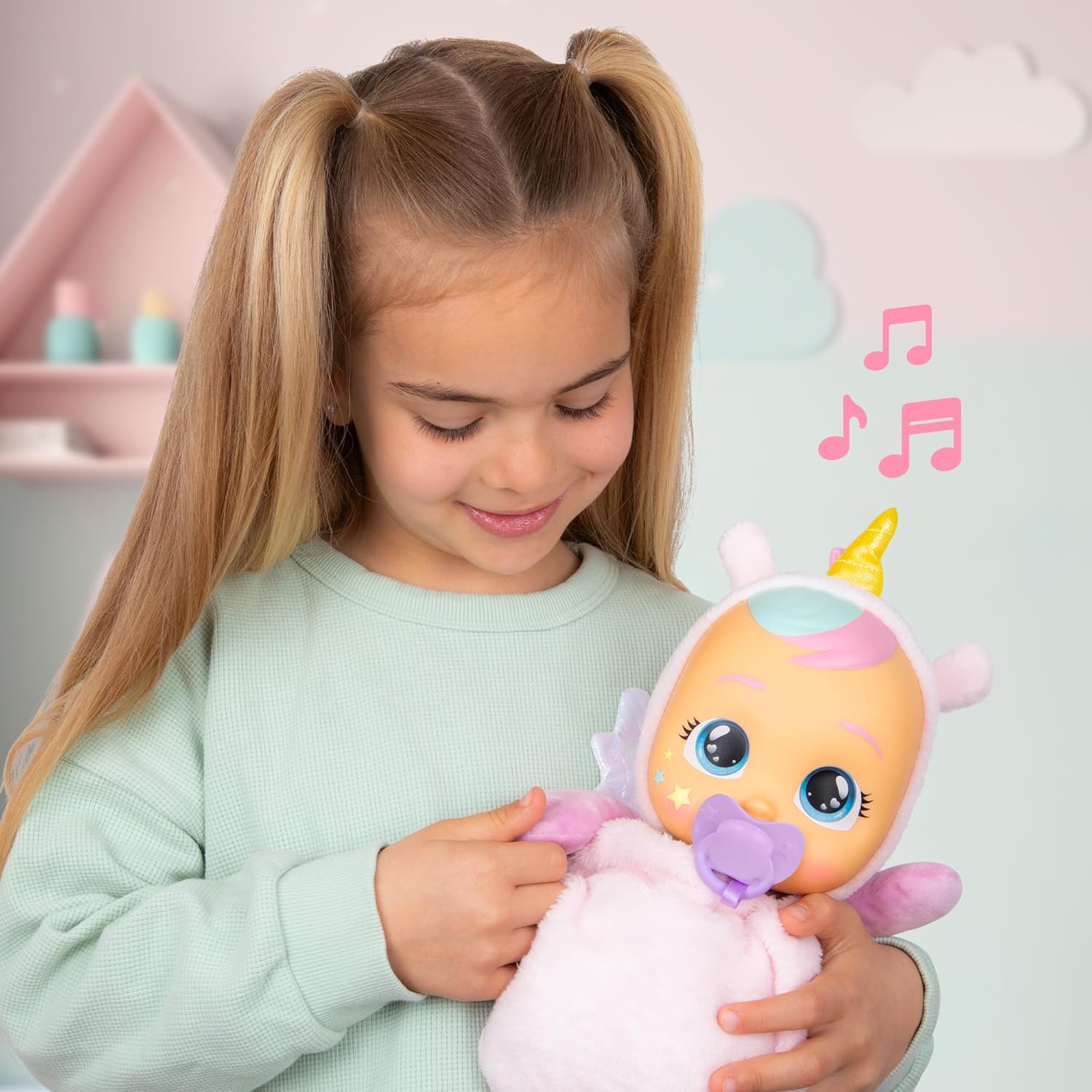 Cry Babies Goodnight Friends Luna and Poppy, 2 In 1, With Light up Wings, 5 Soothing Lullabies, Baby Doll, Pretend Play, Roleplay, 1 Years+