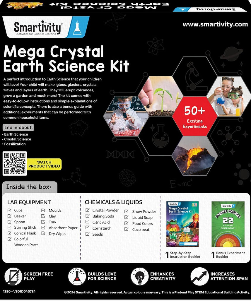 Smartivity Mega Crystal Earth Science Kit | Explore Earth, Crystal, and Fossilization Concepts | Birthday Gift for Boys & Girls I STEM Educational DIY Science Toys for Kids Ages 8,9,10,11,12,13,14