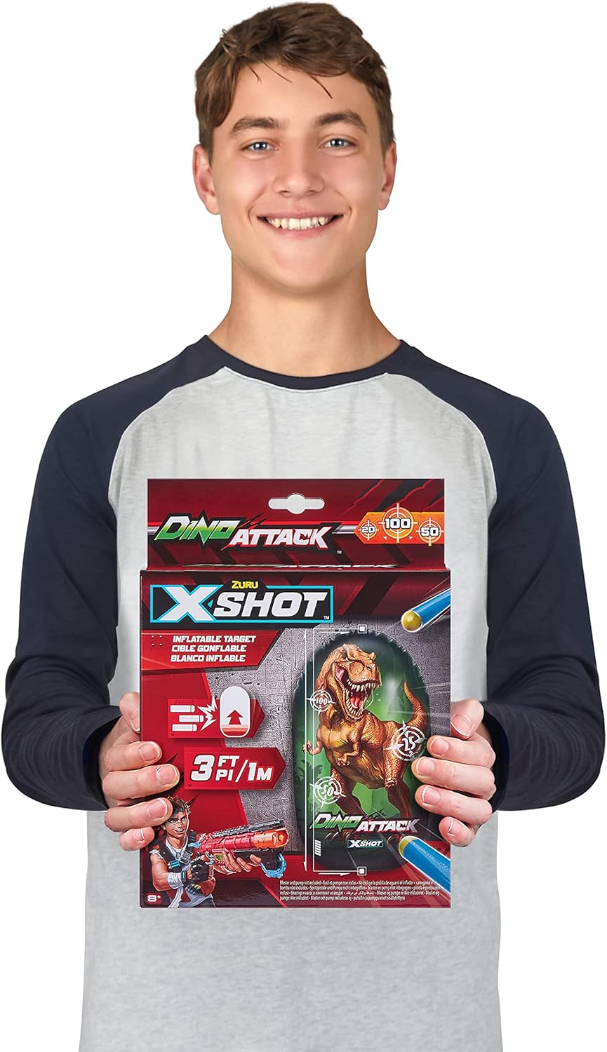 X-Shot Dino Attack Inflatable Target, 3ft / 1m, T-Rex Foam Battle Accessory, Multicolor, ZURU, Outdoor Fun, Target Practice, Kids & Teens, 4862