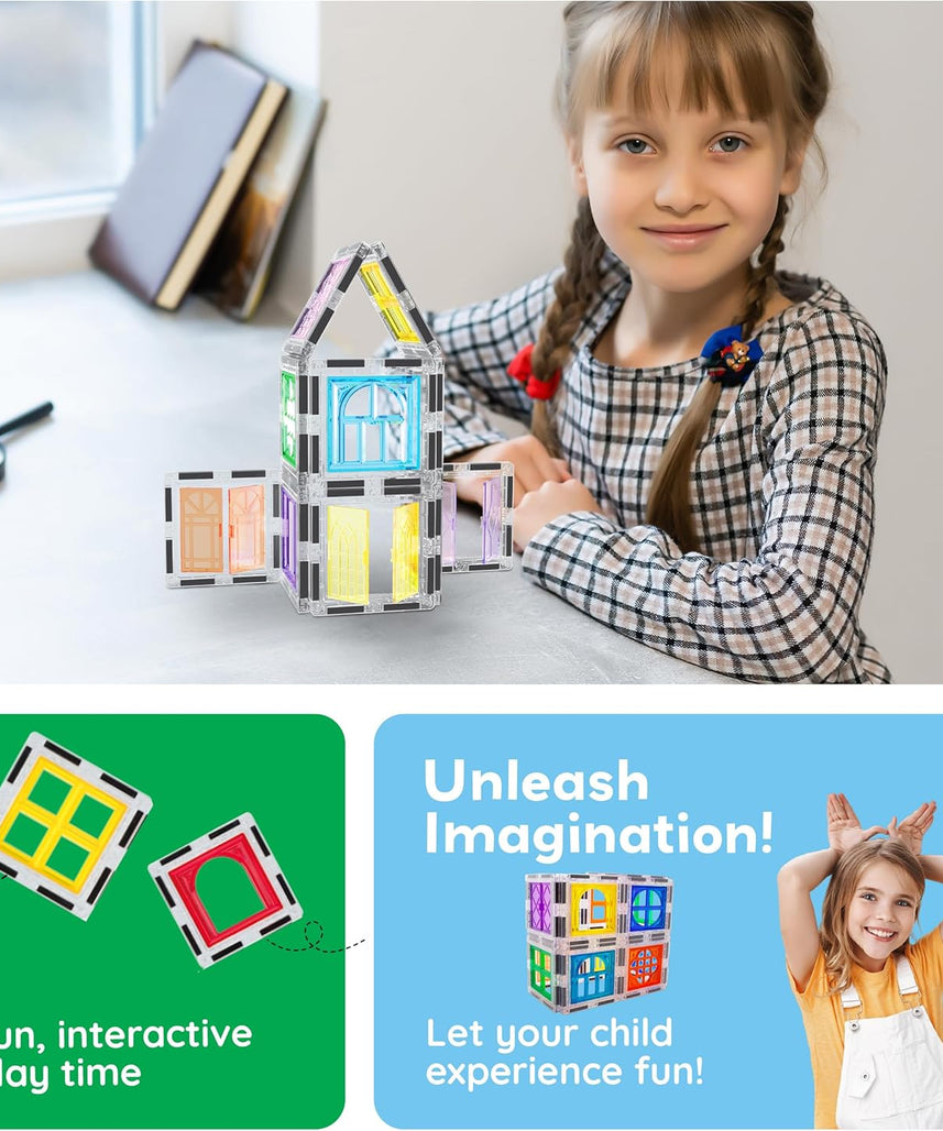 PicassoTiles 30 Piece Window and Door Clip On Magnetic Blocks Magnet Tiles Magnets Building Tile Construction Toy Set STEM Education Toys Learning Kit Stacking Block Playset Boys & Girls Age 3+ PT30