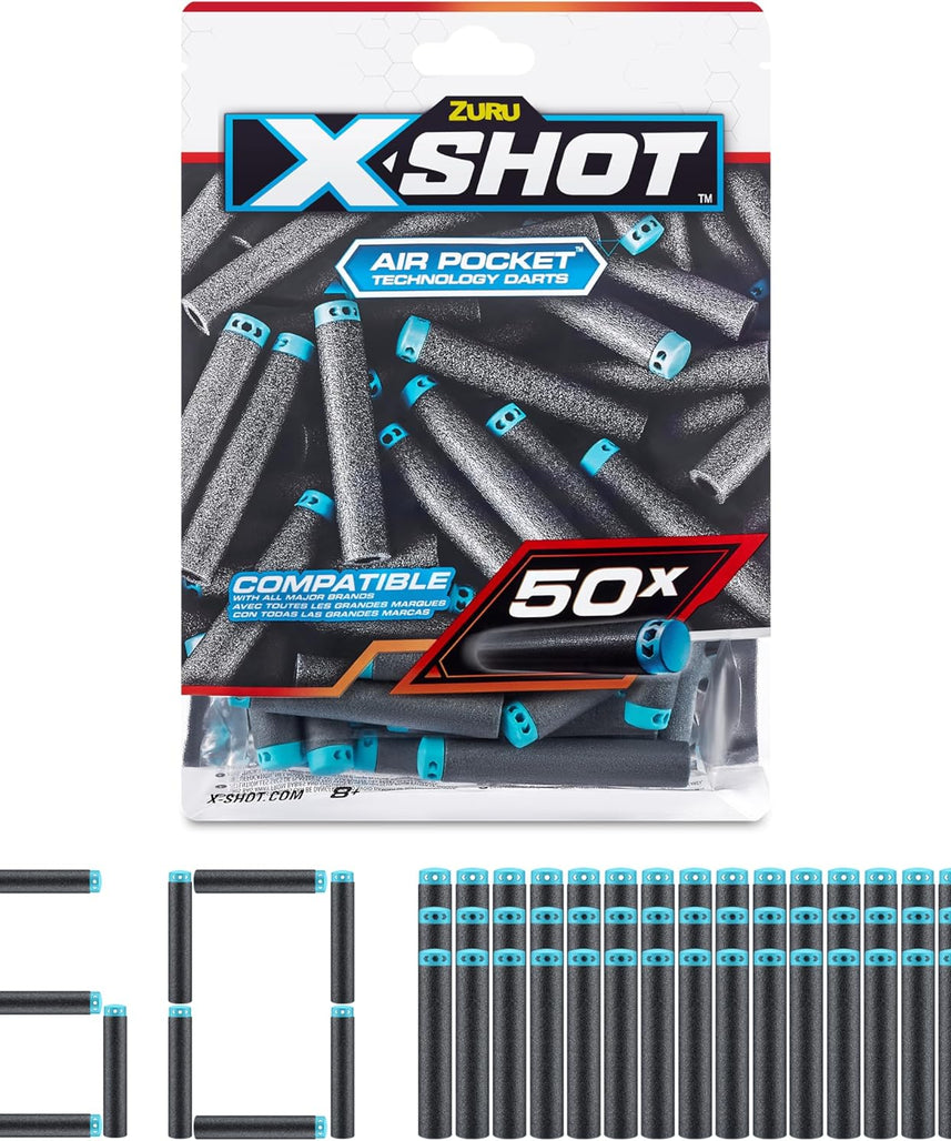 Zuru XSHOT Foam Dart Refill Pack of 50, Compatible with Nerf Blasters, Air Pocket Technology, Lightweight Durable Soft Bullet Ammunition for Boys, Age 8+