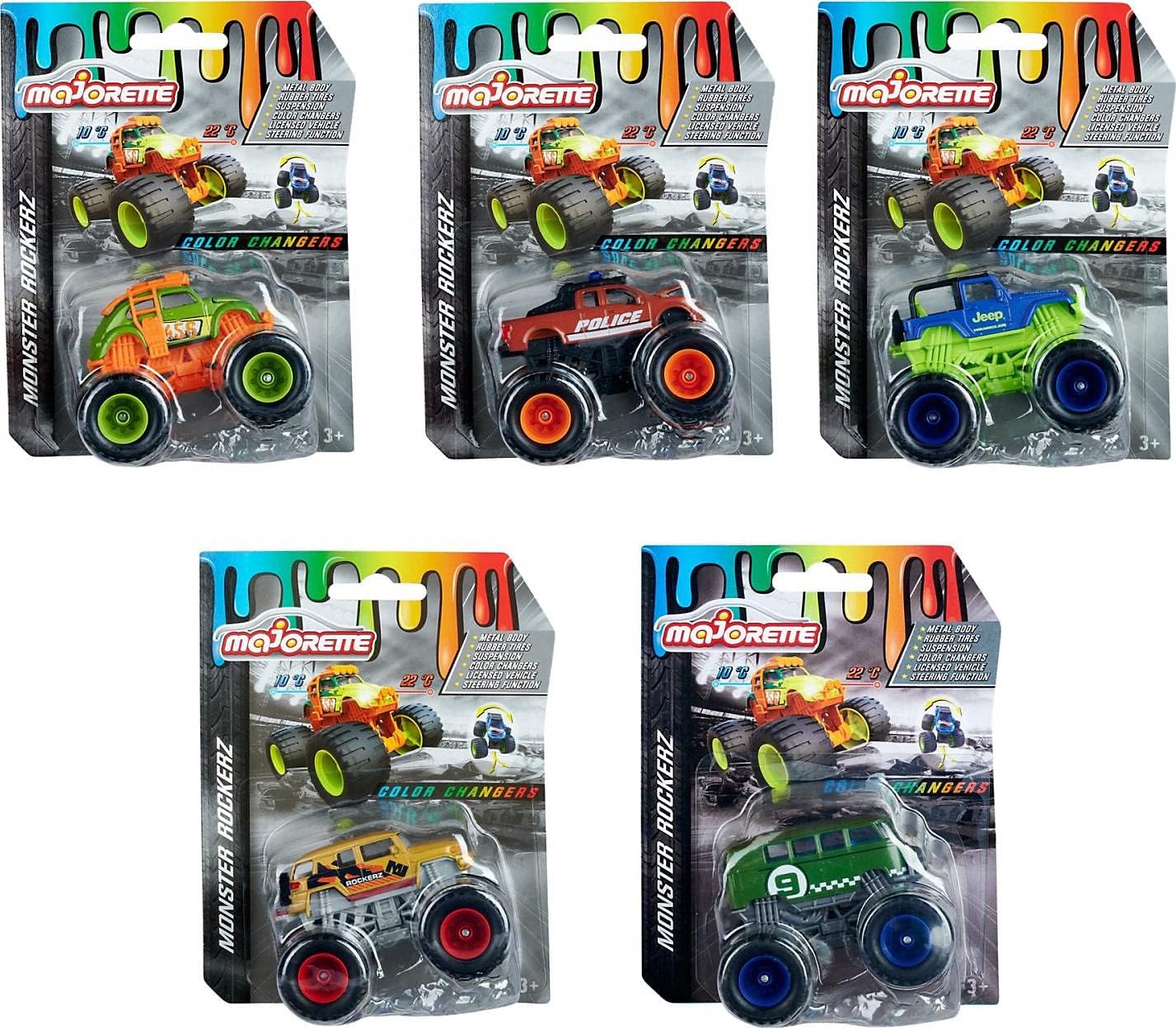 Majorette Monster Rockerz Colour Changers – 1 Random Monster Truck, Magic Colour Changing Paint, Rubber Tyres, 1:64 Scale, Ages 3+
