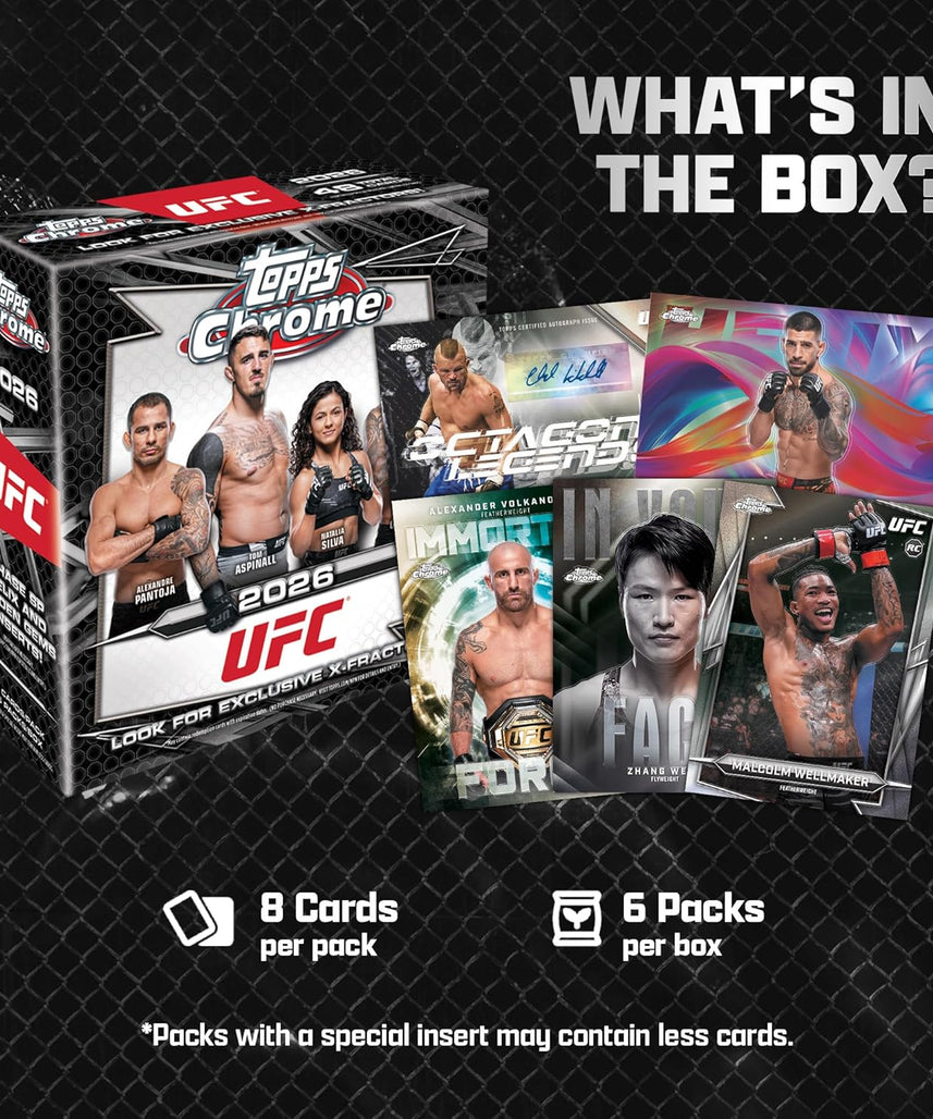 Topps Chrome UFC 2026 Factory Sealed Mega Box Trading Cards, Premium Collectible UFC Card Set with Refractors & Inserts, Ages 6+