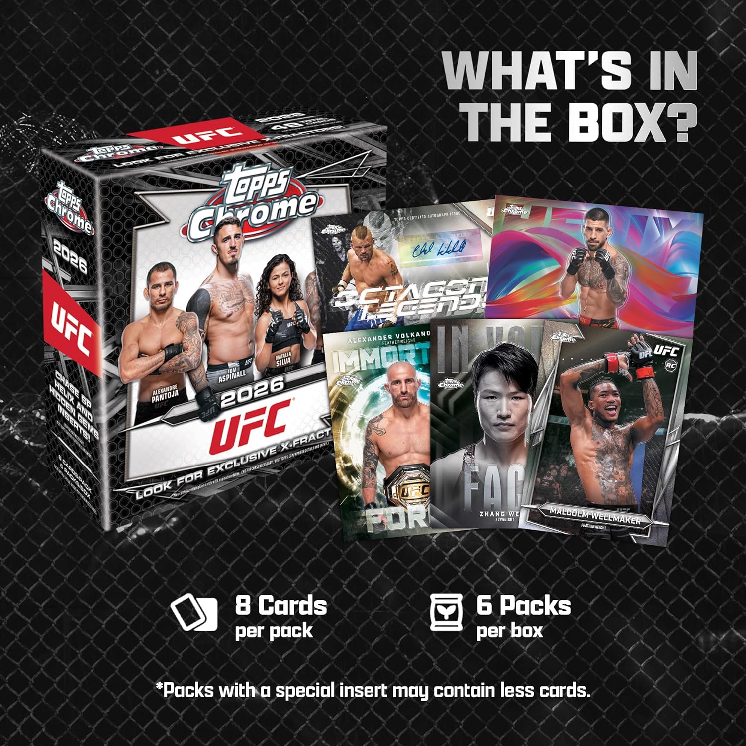 Topps Chrome UFC 2026 Factory Sealed Mega Box Trading Cards, Premium Collectible UFC Card Set with Refractors & Inserts, Ages 6+