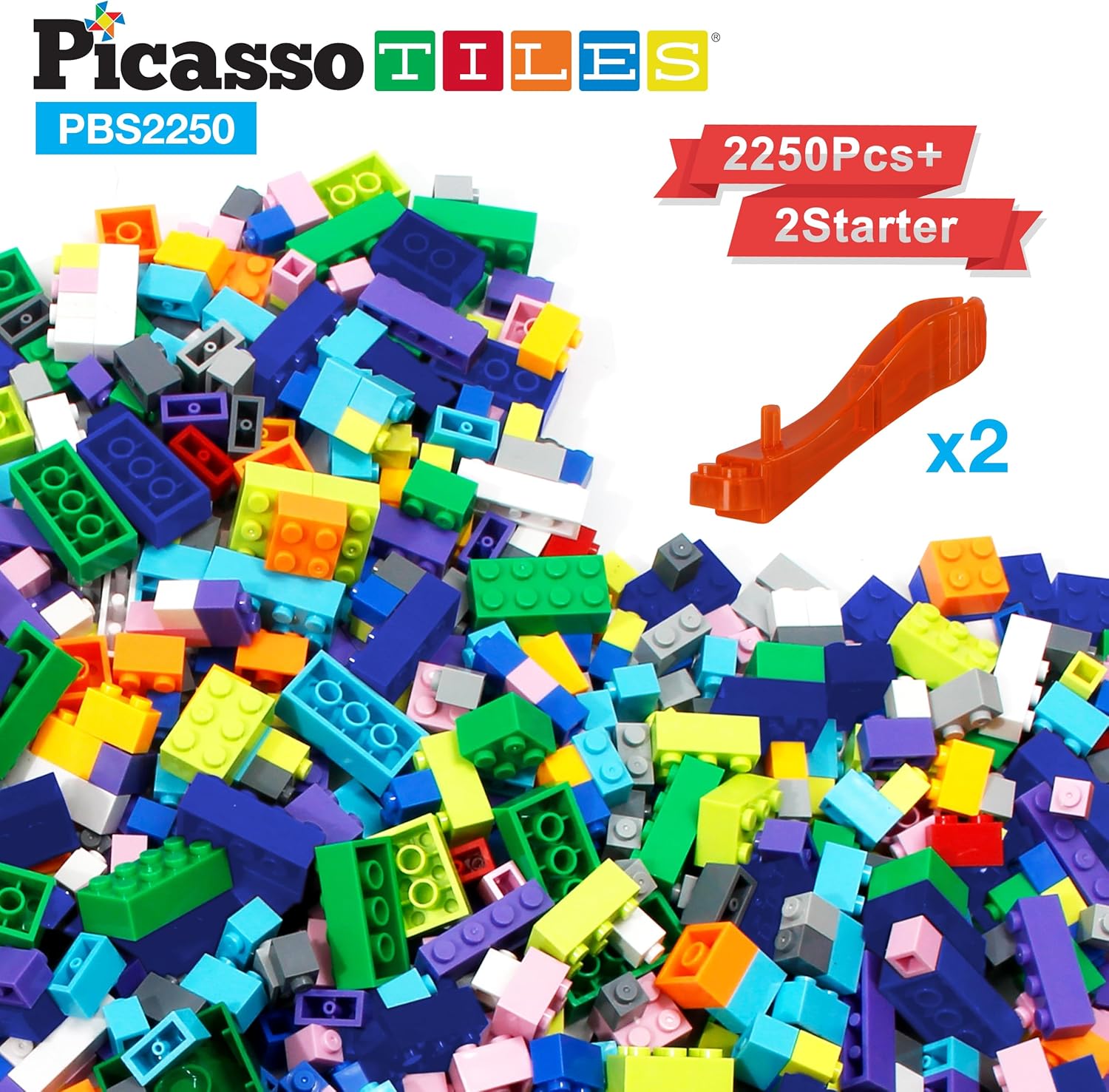 PicassoTiles 2250 PCs Building Block Tiles Creative Shapes to Enhance Imaginative Play Unique Set to Build Houses Animals Dinosaurs and More Vibrant STEM Toys Washable for Learning Education Ages 3+