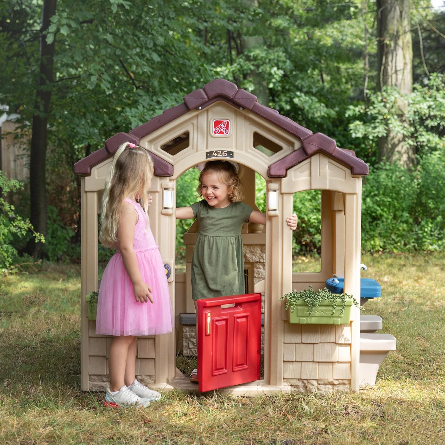 Step2 Charming Cottage Kids Outdoor Playhouse with Working Doorbell, Kitchen Set & Fireplace – 867400 (127.3 x 147.3 x 149.2 cm)
