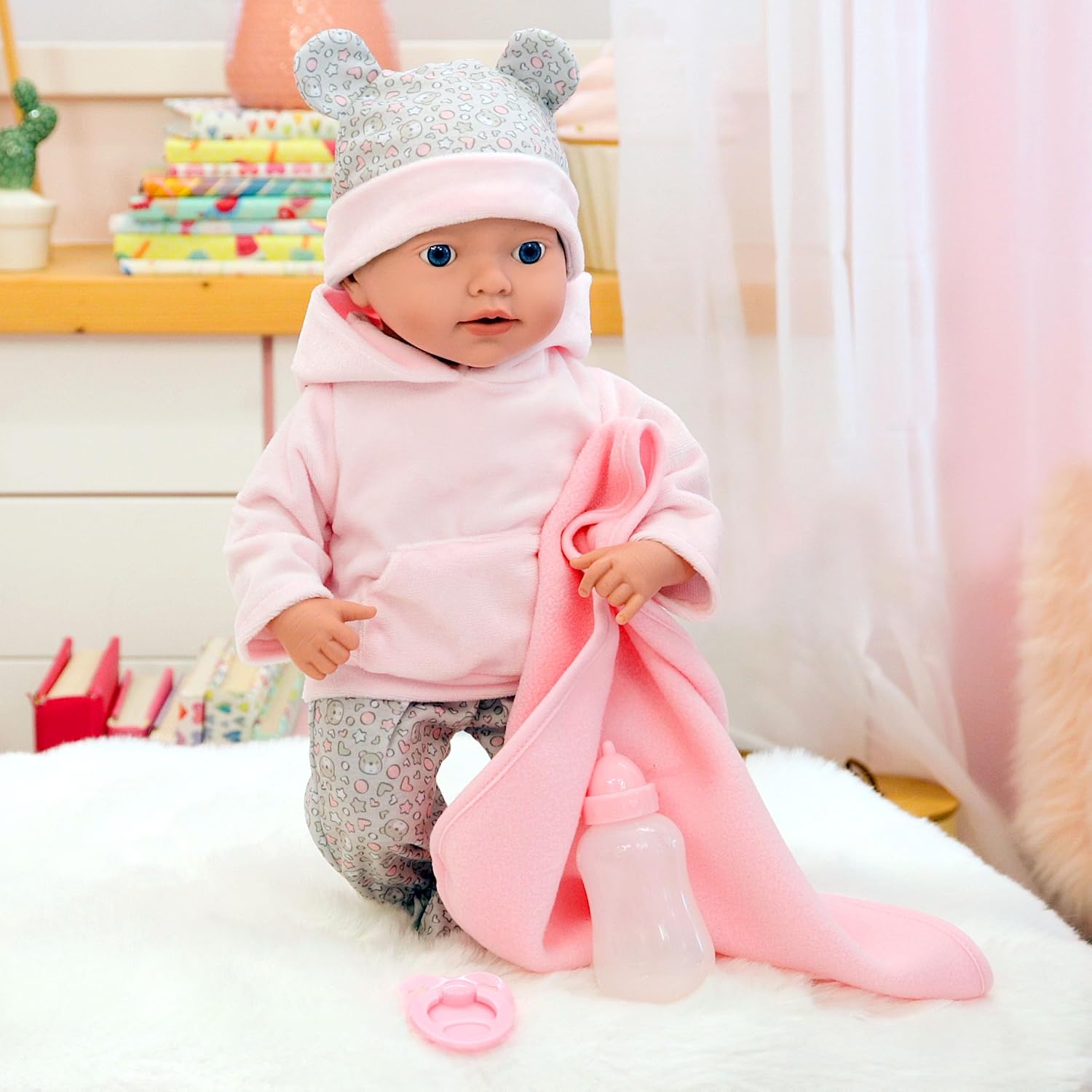 Bayer Design 93827AD Reborn Baby Doll Lifelike Realistic Dummy Bottle Blanket 38cm