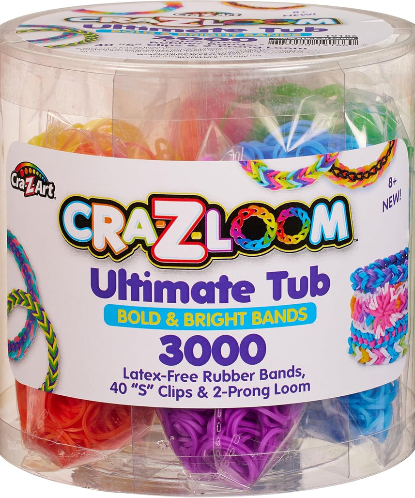 Cra-Z-Loom Ultimate Tub 3000 Rubber Band Bracelet Maker Kit with Neon Bands, 2-Prong Looms, S-Clips, DIY Friendship Jewelry Craft Set for Kids, Creative Party Fun Gift