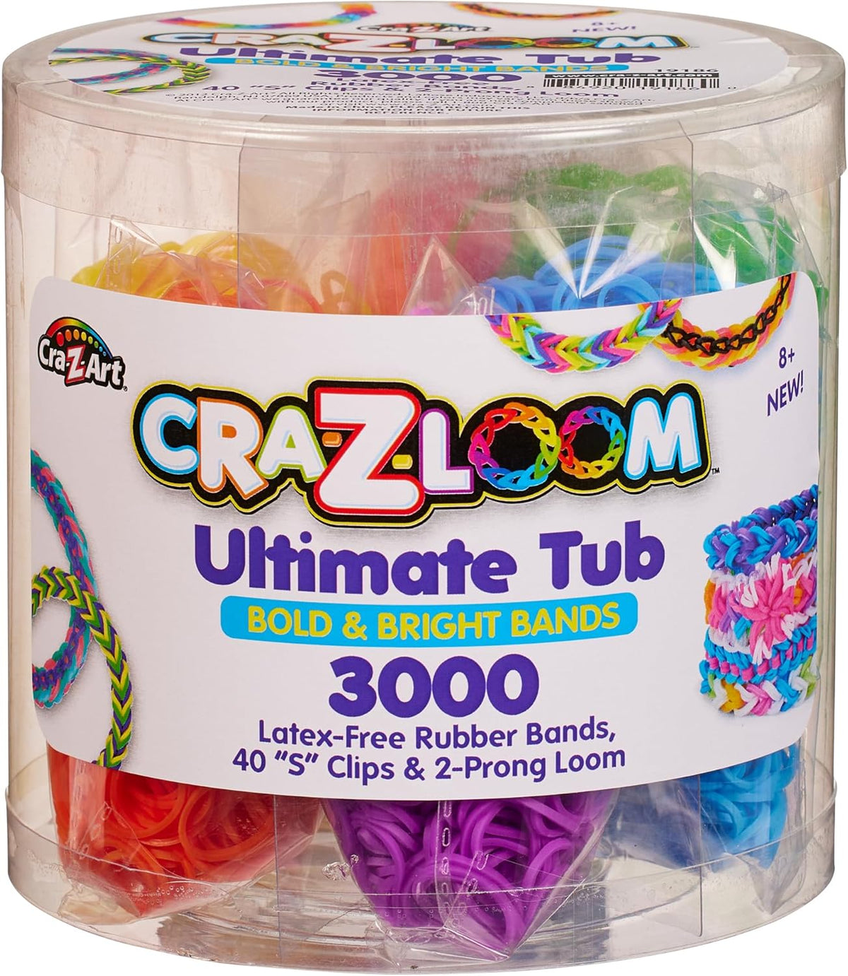 Cra-Z-Loom Ultimate Tub 3000 Rubber Band Bracelet Maker Kit with Neon Bands, 2-Prong Looms, S-Clips, DIY Friendship Jewelry Craft Set for Kids, Creative Party Fun Gift
