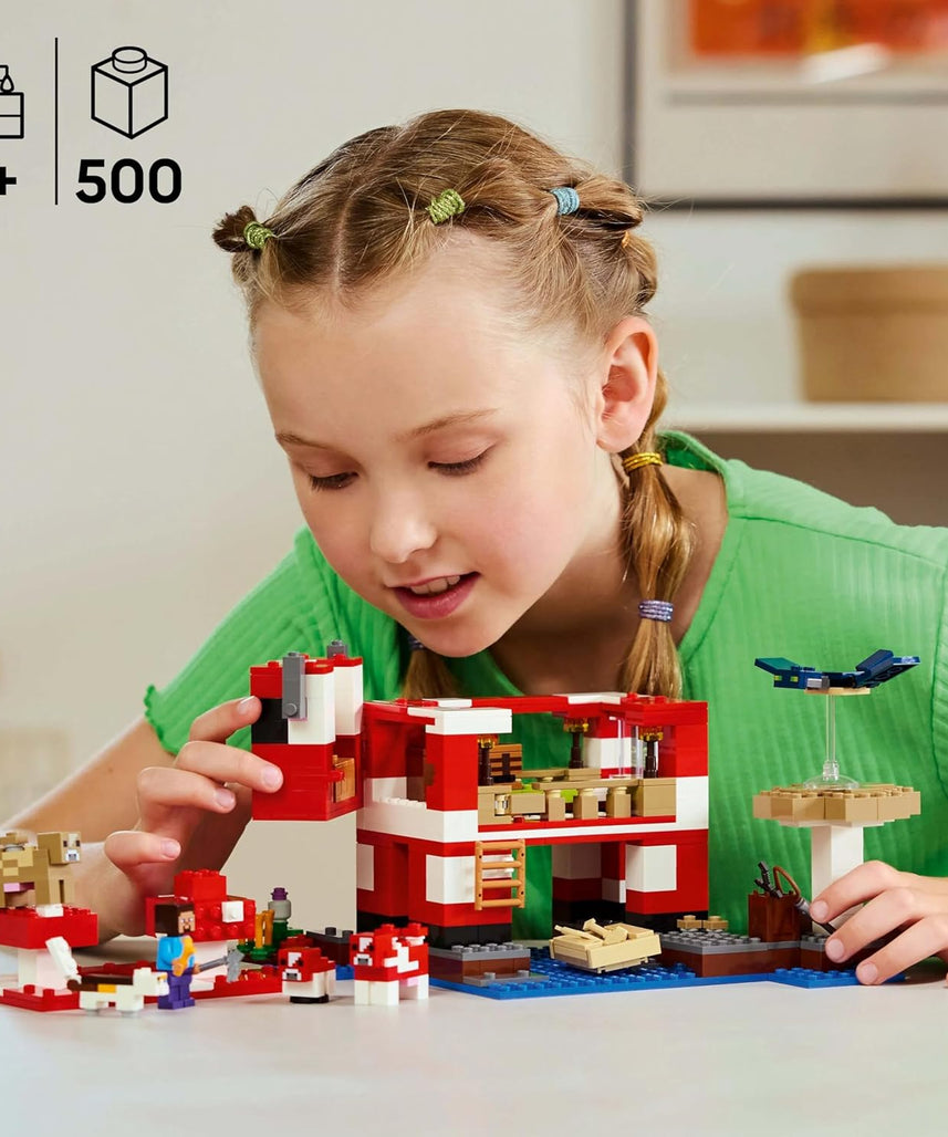 LEGO Minecraft The Mooshroom House Toy - Building Set incl. a Steve Figure, Mobs, a Crafting Table and Farm - Ramadan Gift for 8+ Year Old Girls & - Boys 21270
