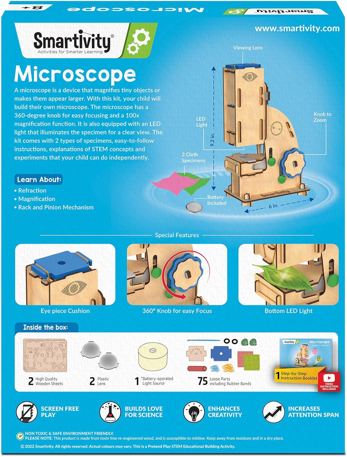 Smartivity DIY Microscope 100x Zoom Toy for Kids Age 8-10-12-14 Years Old | Birthday Gift for Boys & Girls | Science Toy for Kids 8-14 Years Old Students I STEM Sciene Kit