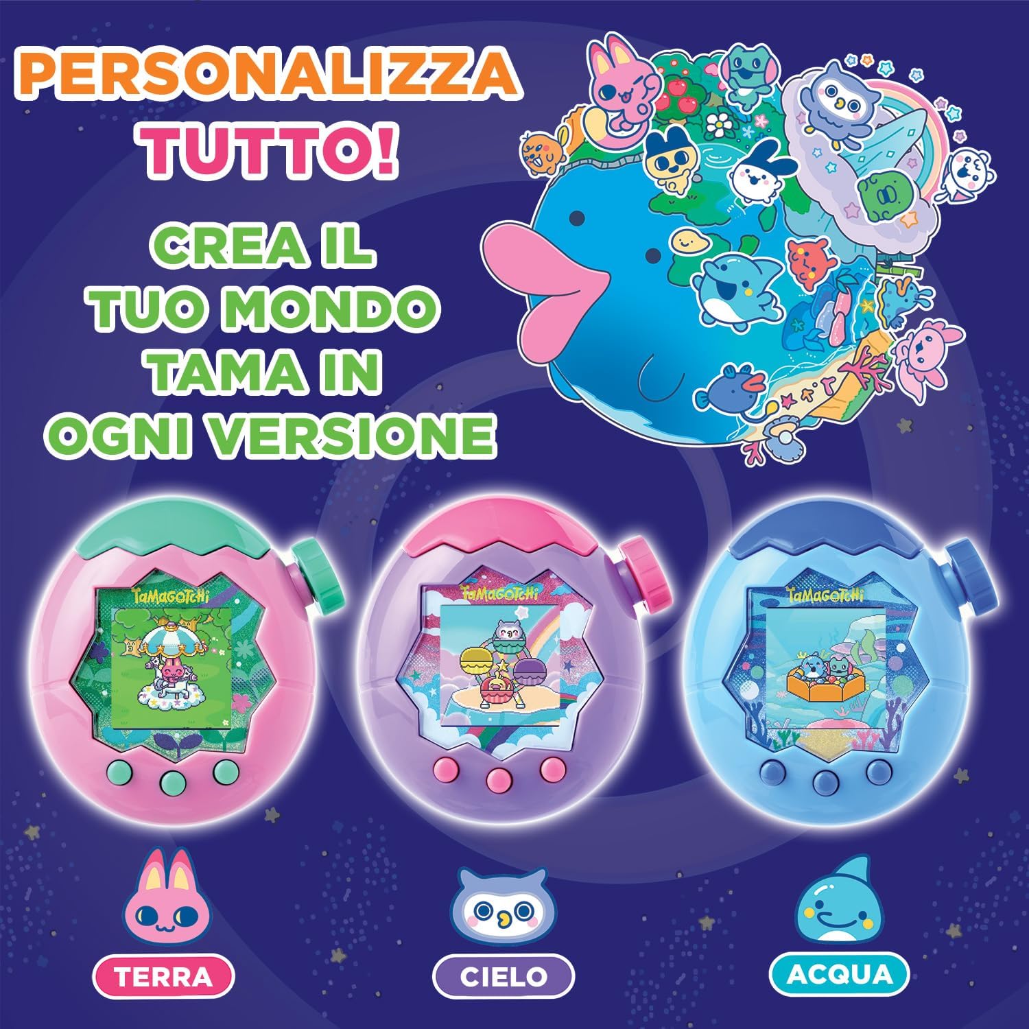Bandai - Tamagotchi Paradise Ciel - Virtual Animal to Raise - Tamagotchi with Zoom Wheel - Interactive Toy in French - Purple and Pink Sky Model - Children's Toy Age 6+ - 43423