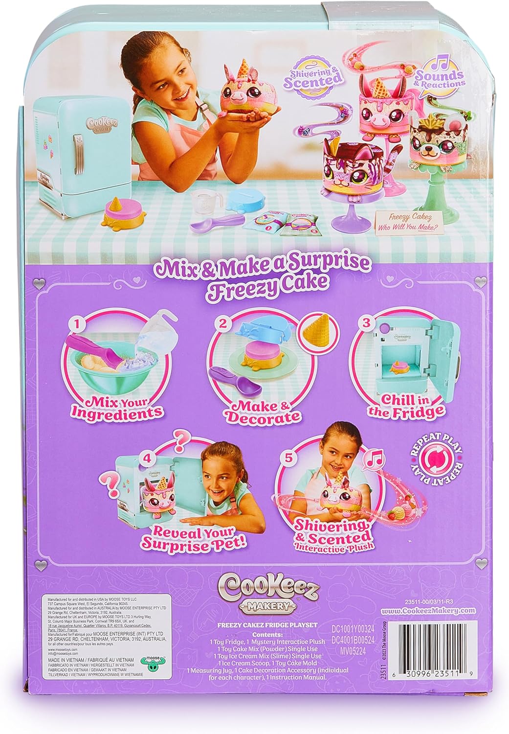 Cookeez Makery Freezy Cakez Fridge Playset, Mix and Decorate Plush Surprise Toy, Interactive Scented Plush with Sounds, Creative Playset for Kids, 5+ Years