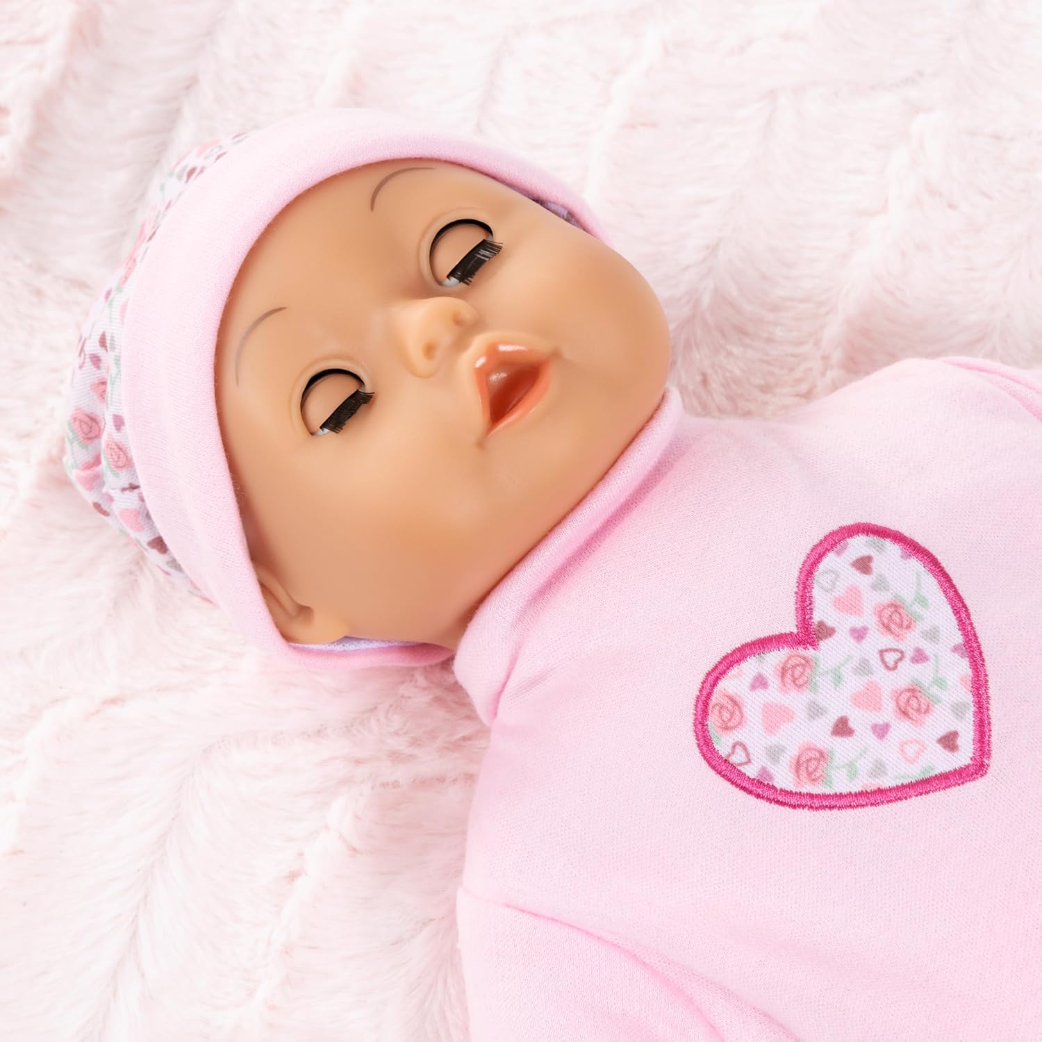 Bayer Baby Doll Play Set 36cm, Soft Body Cuddly Baby Doll with Extra Outfit & Hat, Feeding Accessories (Plate, Spoon, Fork), Pretend Play Toy for Kids, Lightweight Doll for Toddlers